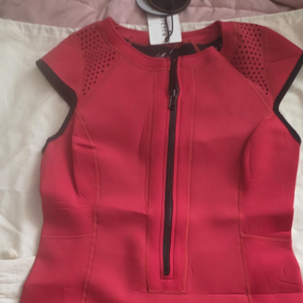 Duskii Red Cap sleeve Zip-Up Bathing Suit